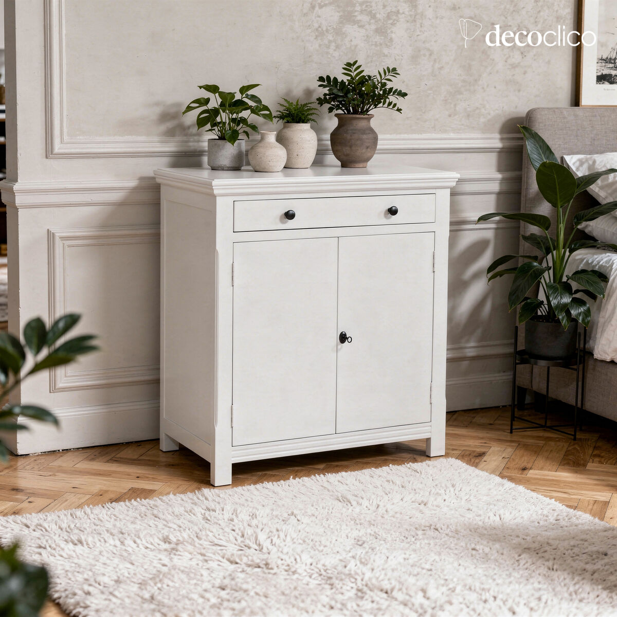 Buffet parisien 2 portes 1 tiroir en pin maritime gris clair Léandre