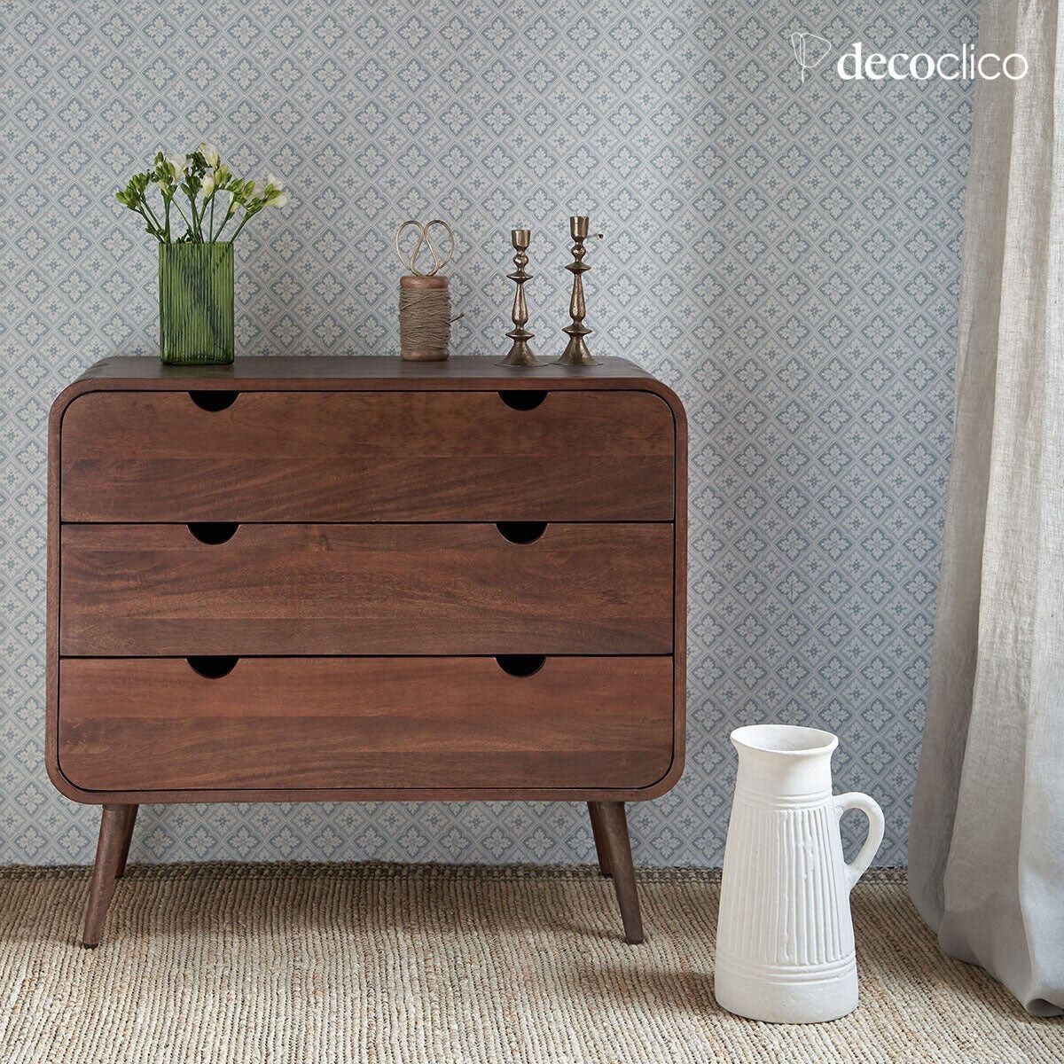 Commode en manguier teinté noyer 3 tiroirs Hanko