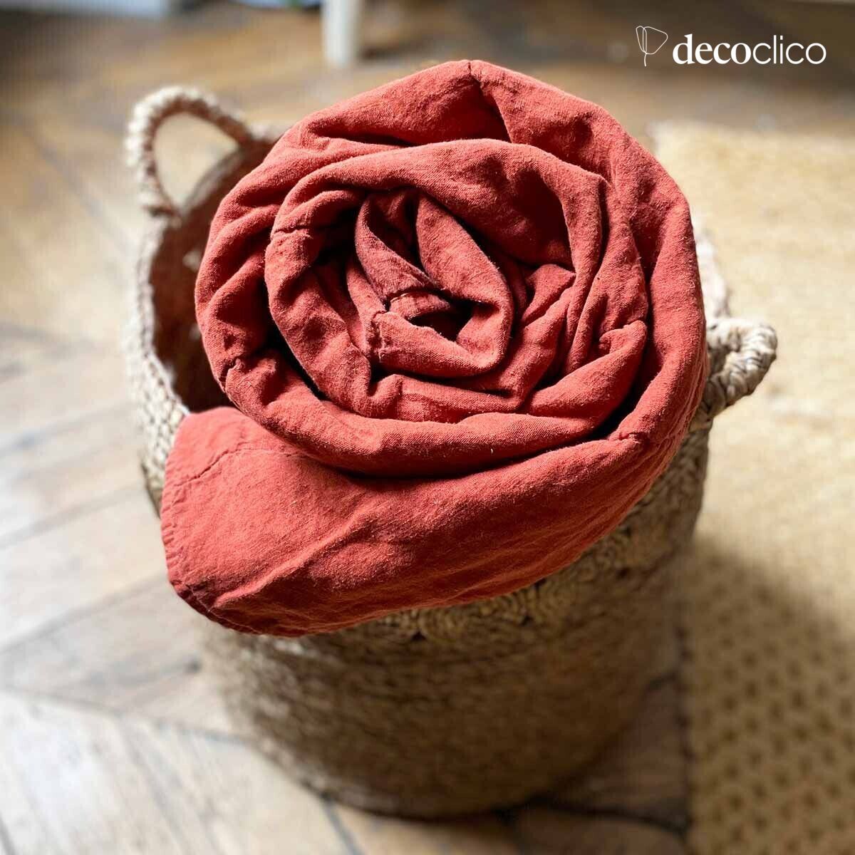 Couvre-lit en lin lavé terracotta doublure en percale de coton lavé Oslo