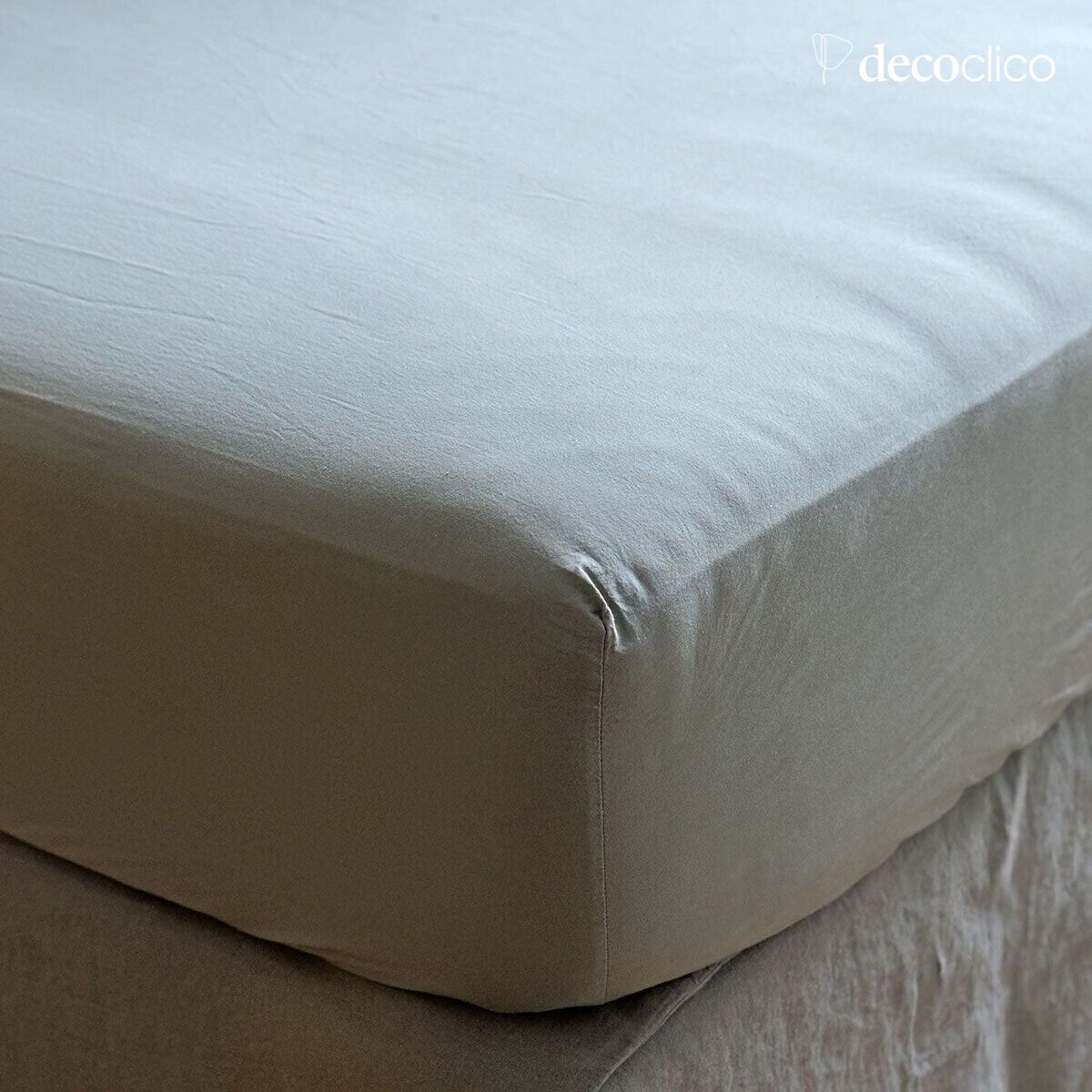 Drap housse en coton percale lavée vert de gris - 140x200 cm Ninon