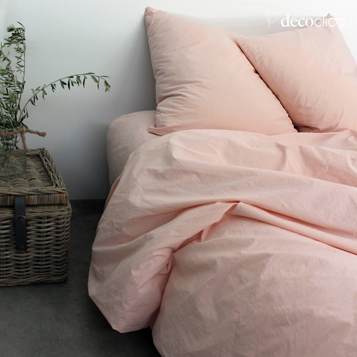 Drap housse en percale lavée de coton nude 140x200 cm Ninon