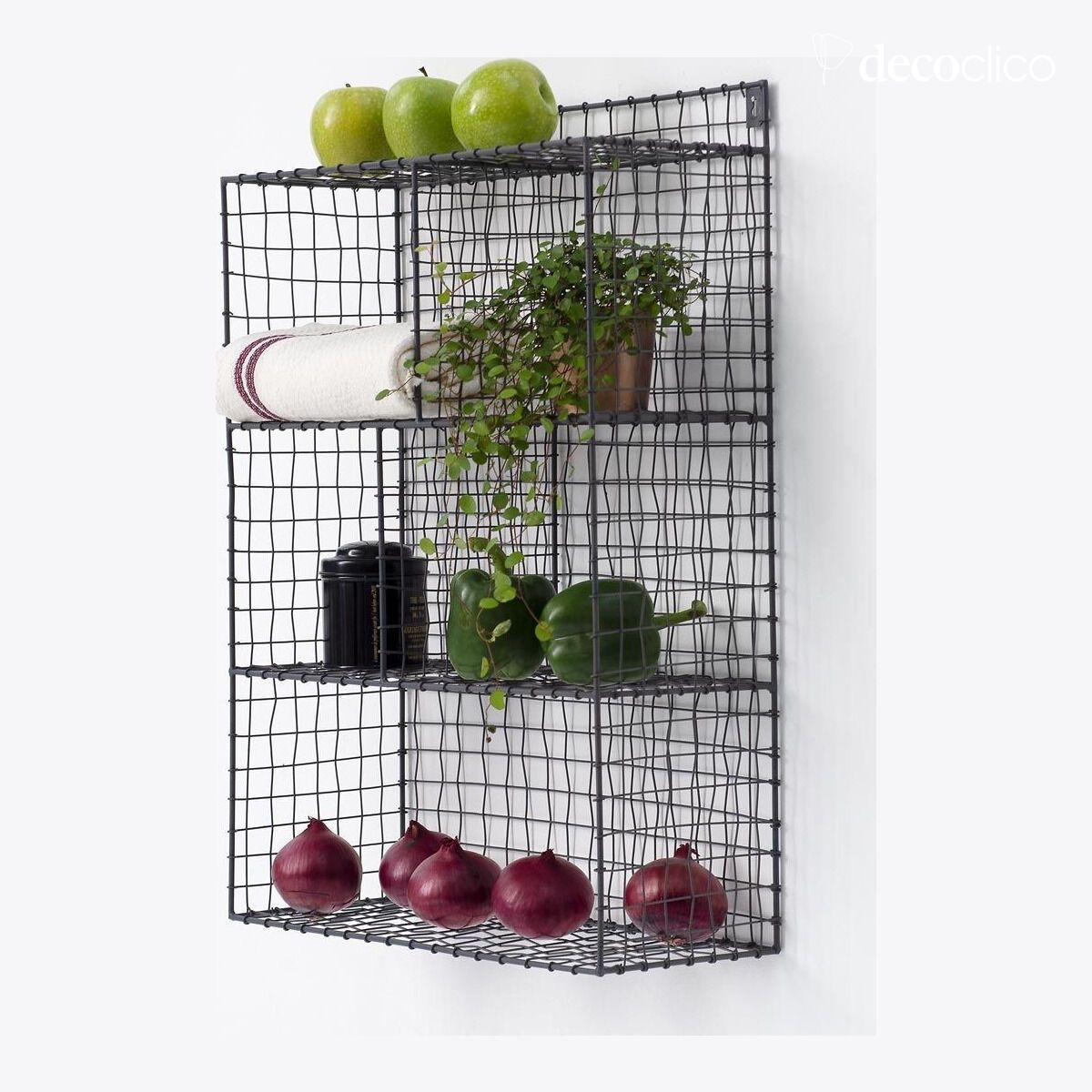 Etagère murale en métal grillagé anthracite 5 niches Greed