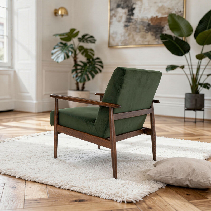 Fauteuil en frêne et velours vert Octave