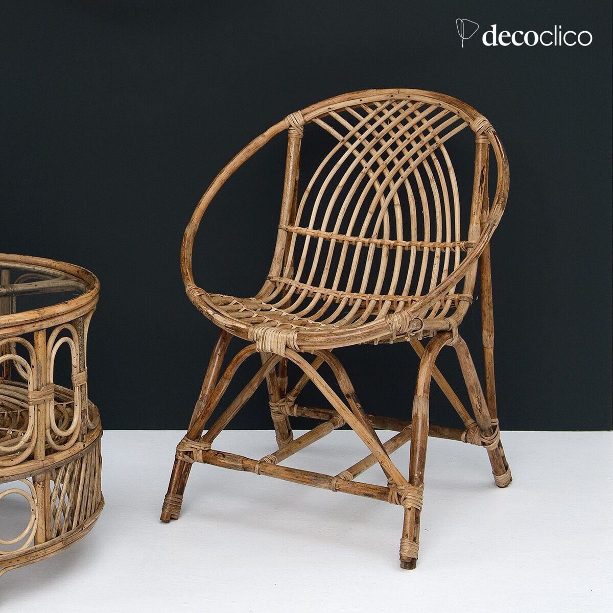 Fauteuil vintage en rotin naturel Gigi