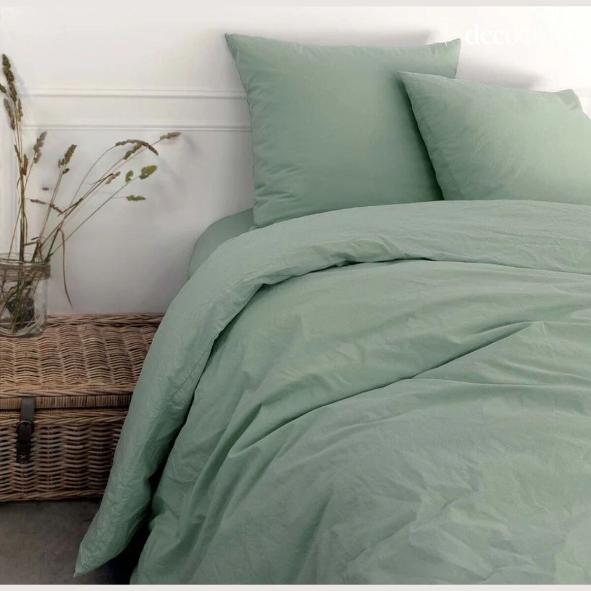Housse de couette en percale lavée de coton céladon 260x240 cm Ninon
