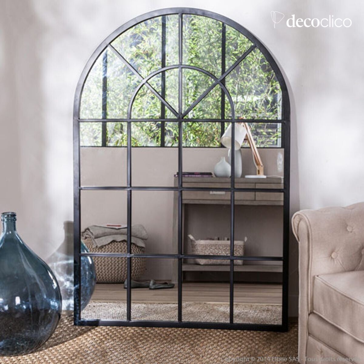 Miroir atelier XL en métal noir forme arcade 92 x 135 cm Bricklane