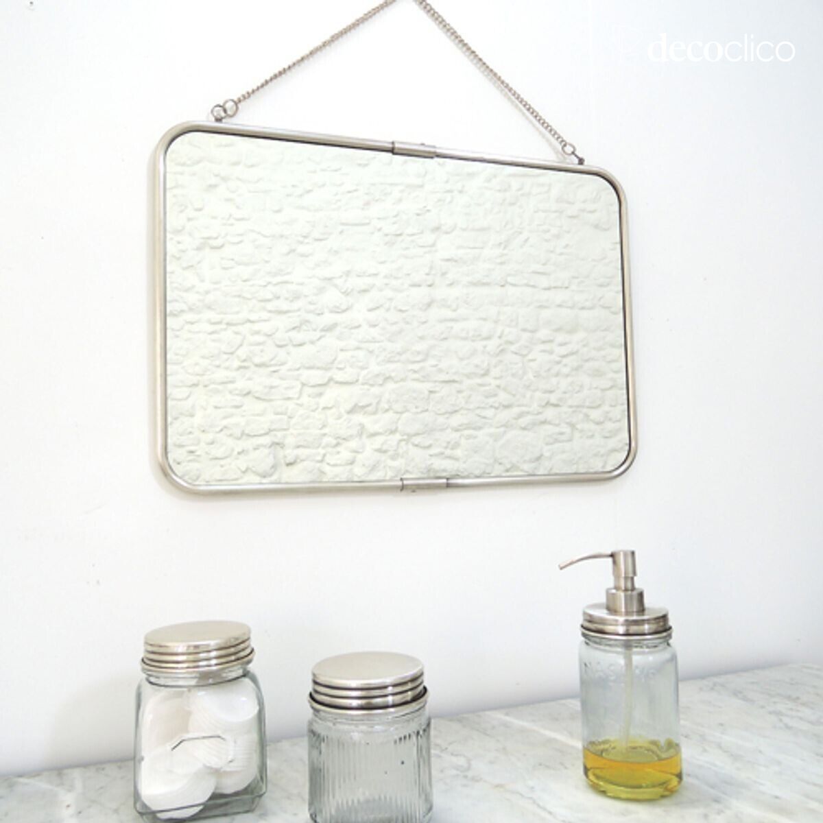 Miroir de barbier en laiton argenté avec chaîne 56 x 40 cm Chaumont