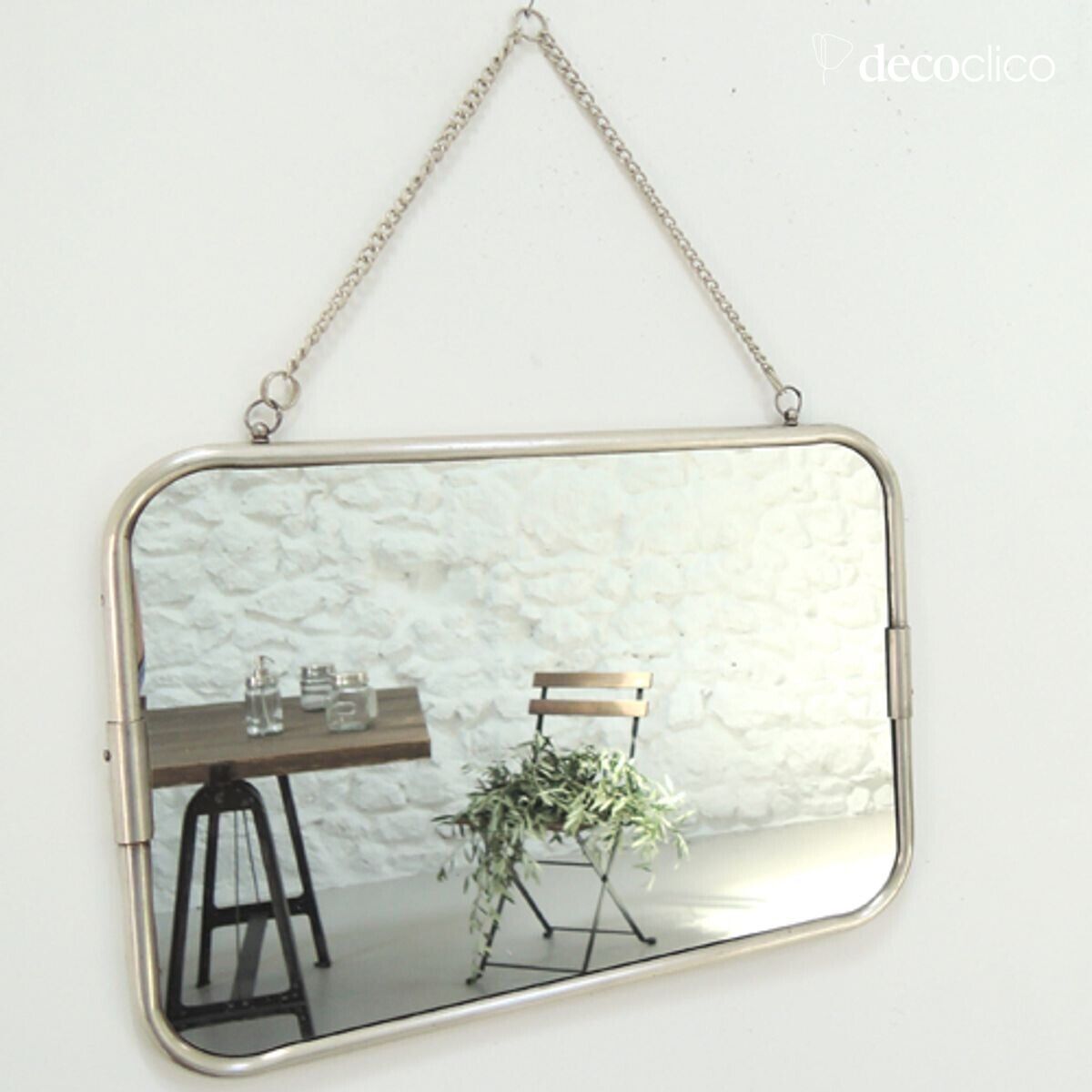 Miroir de barbier rectangulaire en laiton argenté avec chaîne 39 x 28 cm Chaumont