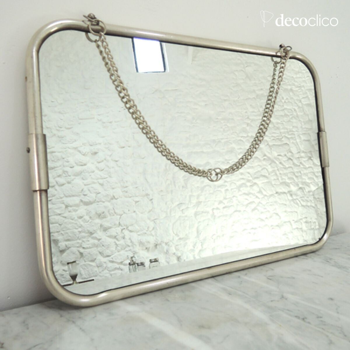 Miroir de barbier rectangulaire en laiton argenté avec chaîne 39 x 28 cm Chaumont