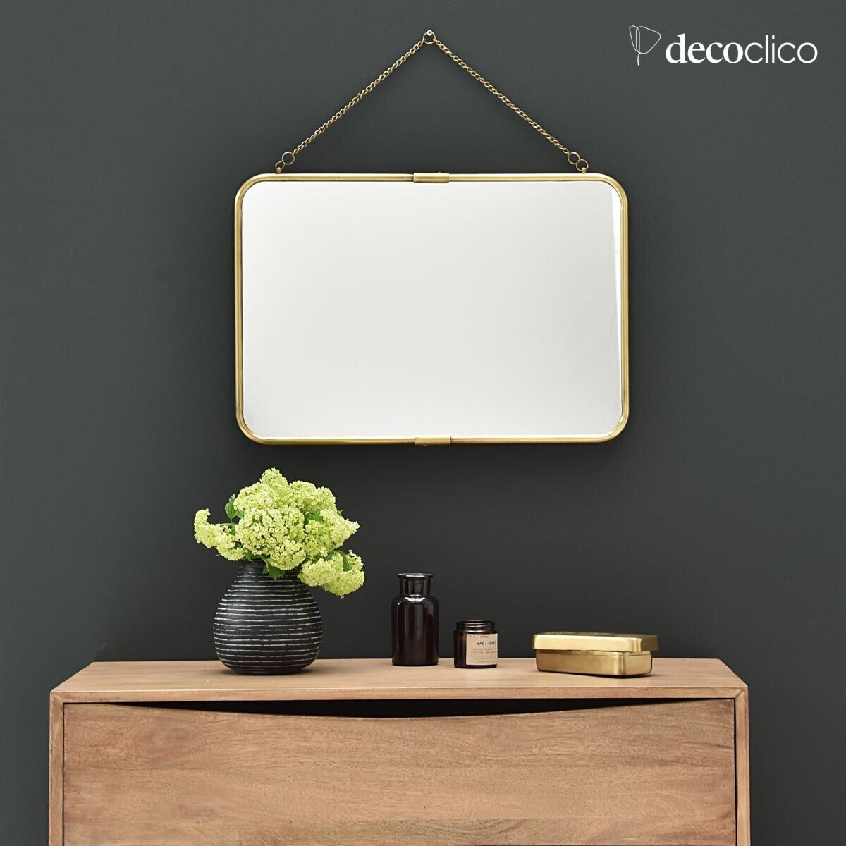 Miroir de barbier rectangulaire en laiton avec chaîne 57 x 39 cm Chaumont