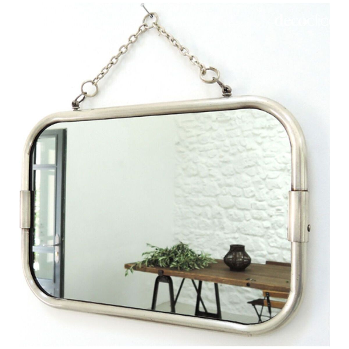 Miroir de barbier rectangulaire en nickel argenté avec chaîne 28 x 18 cm Chaumont