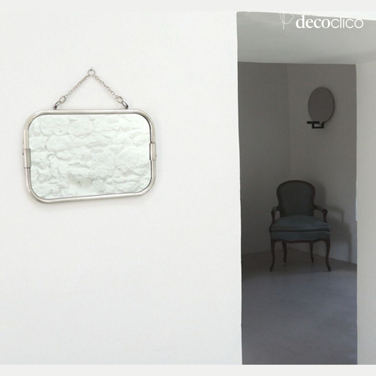 Miroir de barbier rectangulaire en nickel argenté avec chaîne 28 x 18 cm Chaumont