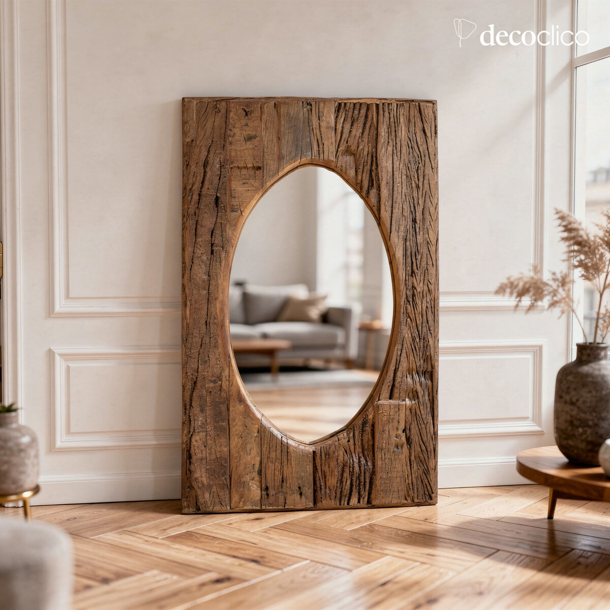 Miroir ovale avec cadre en bois recyclé 105 x 65 cm Pamir
