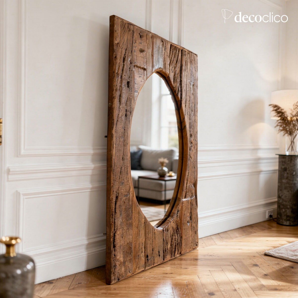 Miroir ovale avec cadre en bois recyclé 105 x 65 cm Pamir