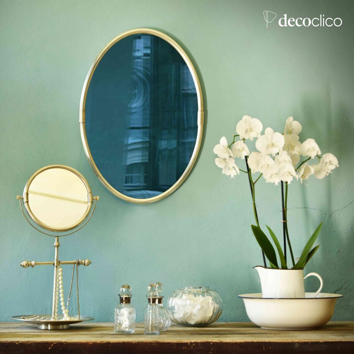 Miroir ovale en laiton argenté 57 x 41 cm Chaumont