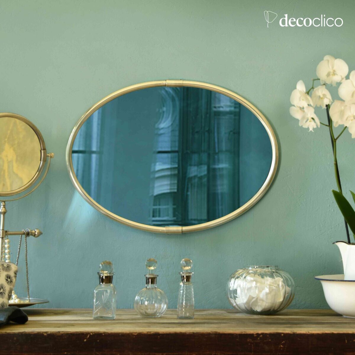 Miroir ovale en laiton argenté 57 x 41 cm Chaumont