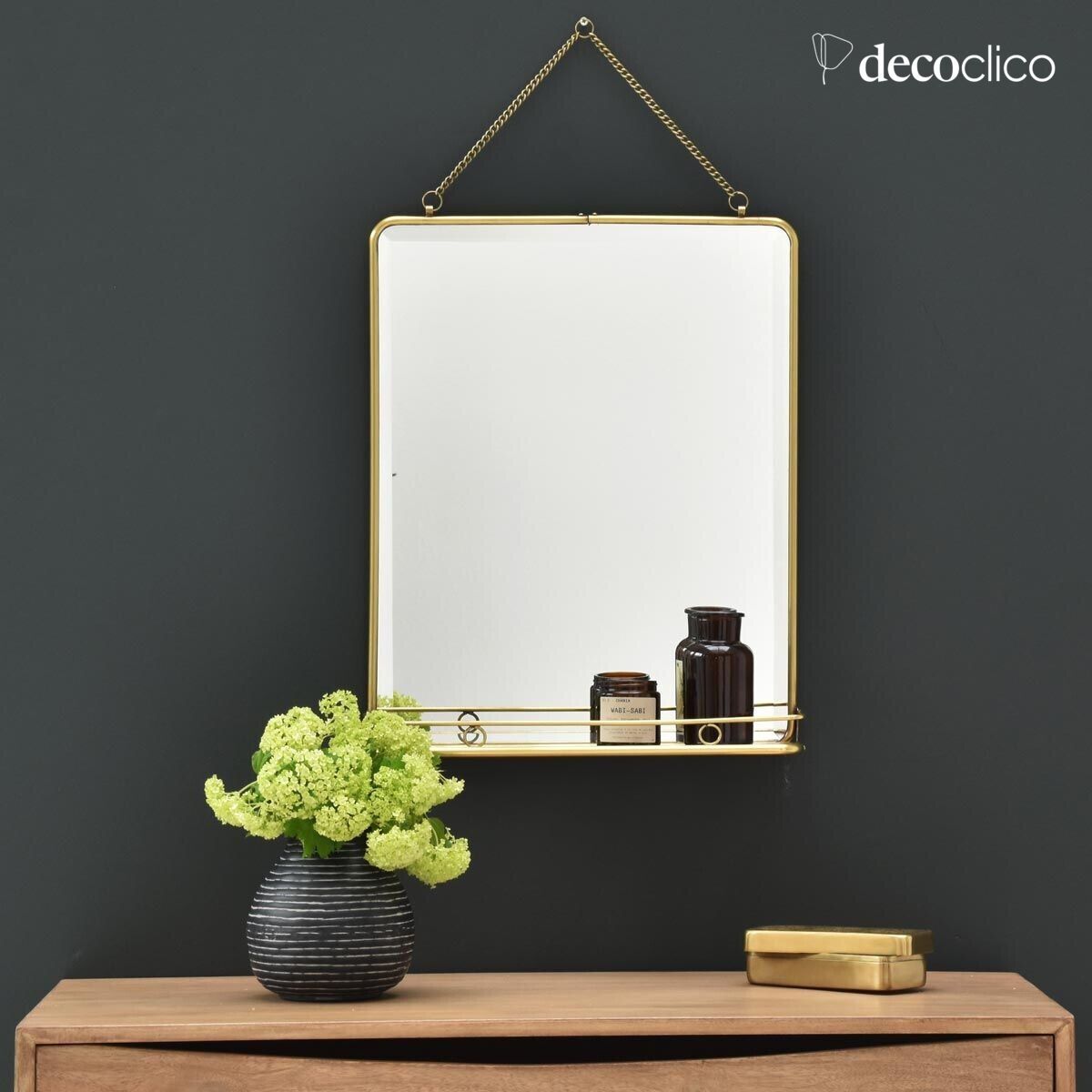 Miroir rectangulaire en laiton avec étagère 40 x 52 cm Chaumont