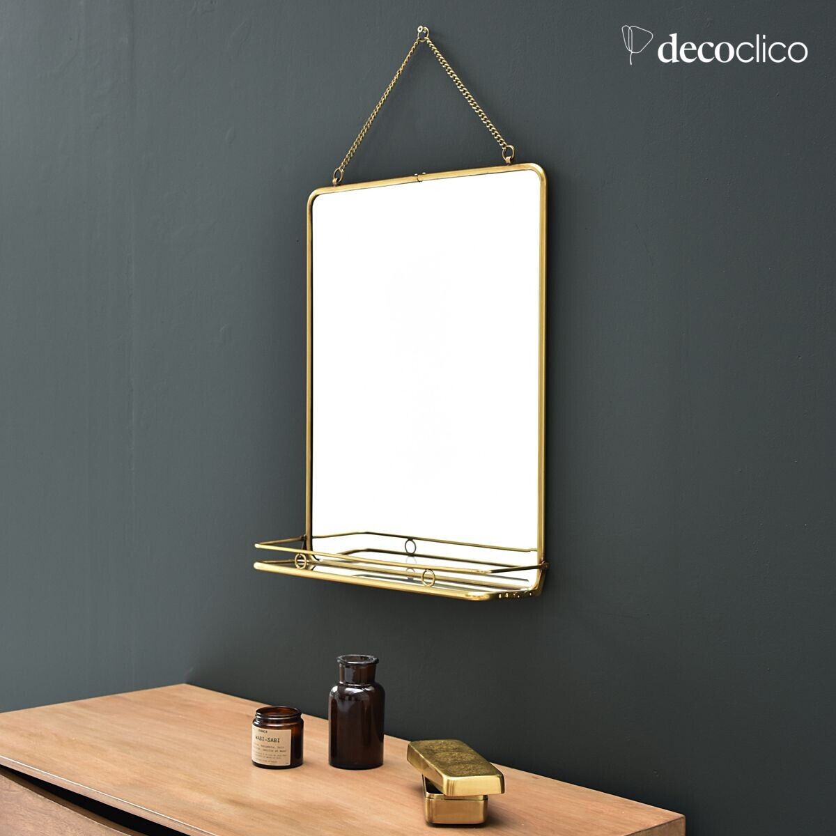 Miroir rectangulaire en laiton avec étagère 40 x 52 cm Chaumont