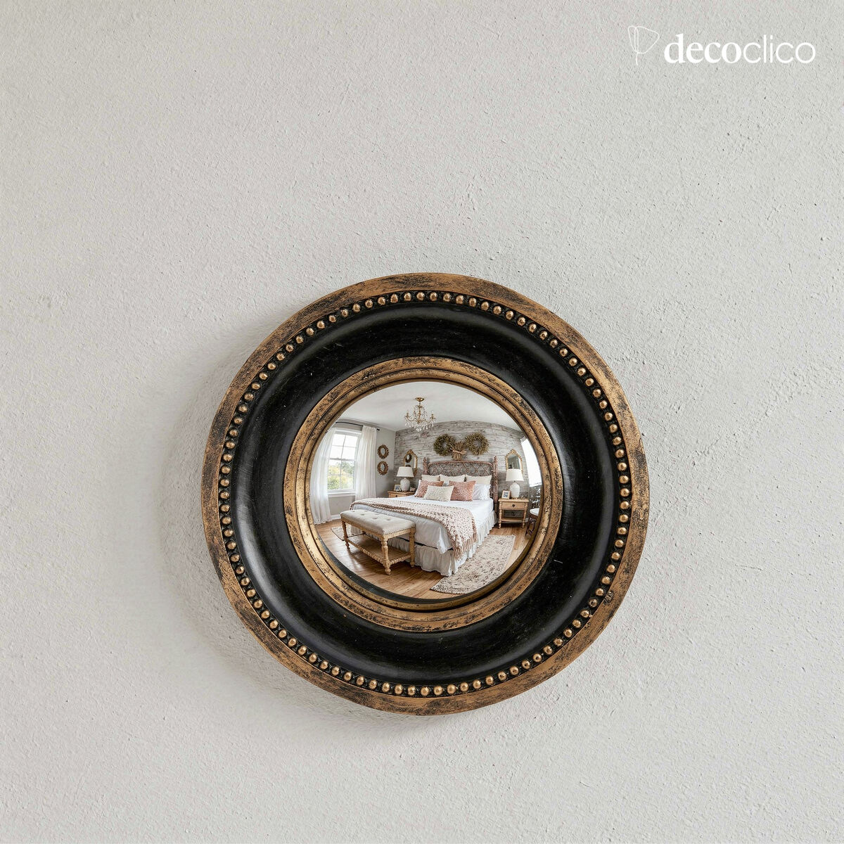 Miroir rond convexe oeil de sorcière large contour ton charbon et doré mat MINUIT