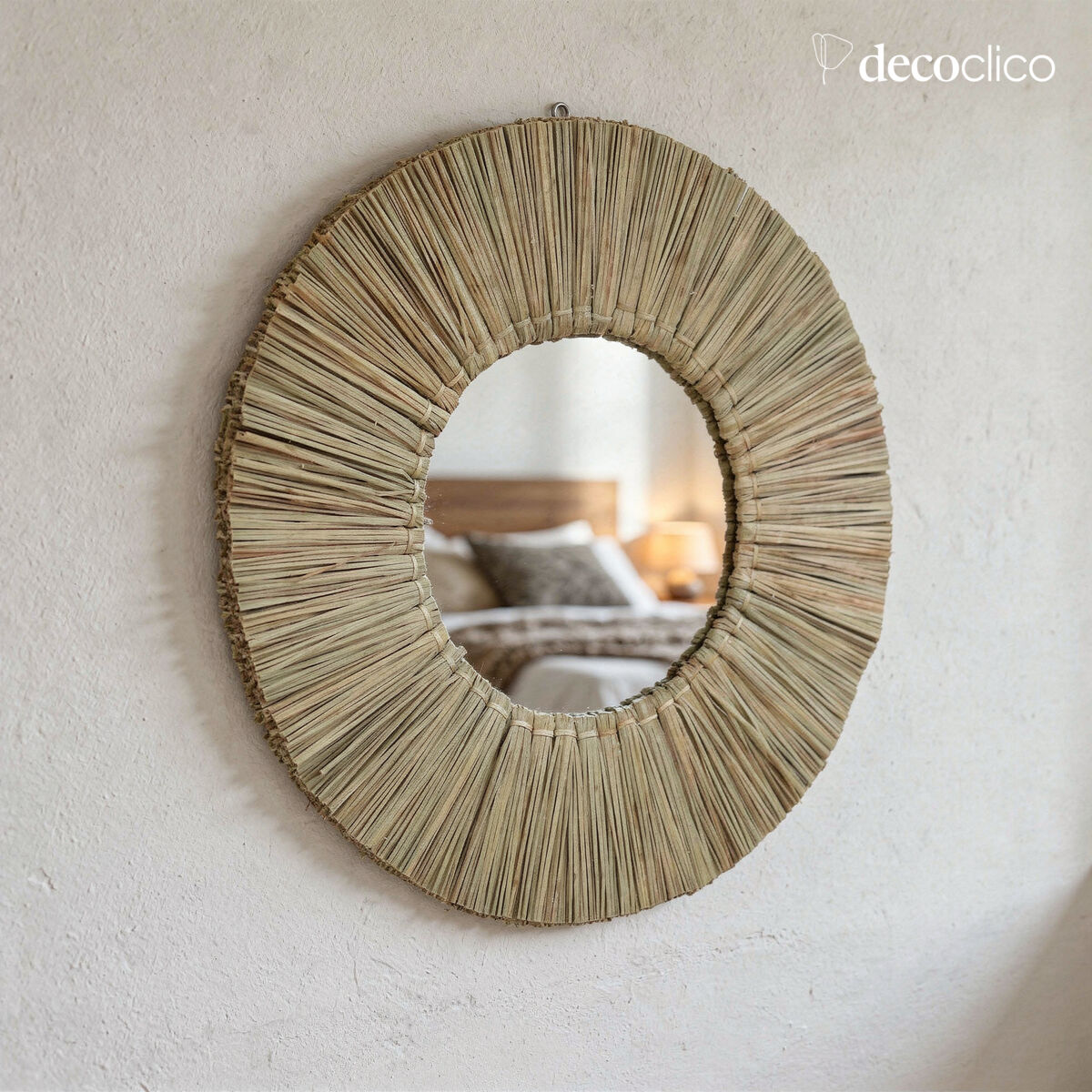 Miroir rond en paille de mendong 40 cm Sumba