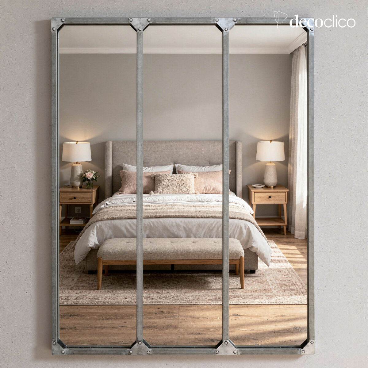 Miroir verrière atelier XL rectangulaire en métal finition zinc 95 x 120 Bricklane