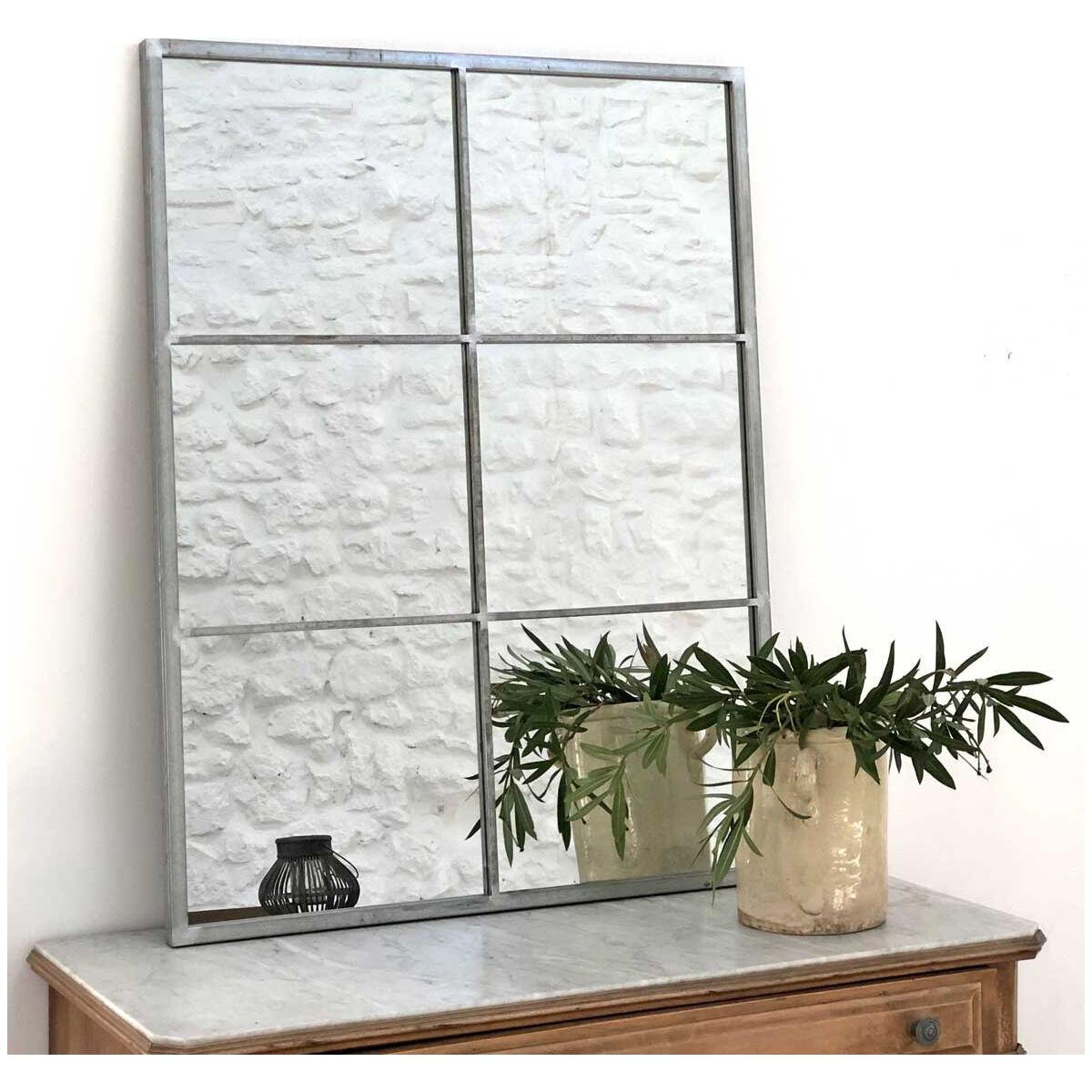 Miroir verrière rectangulaire en métal finition zinc 110 x 85 cm Bréhat