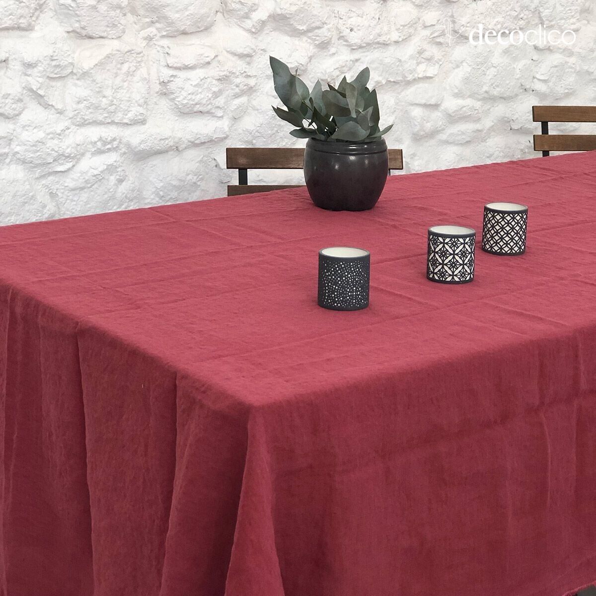 Nappe en chanvre lavé à franges lie de vin Casatera - 170x250 cm Douro