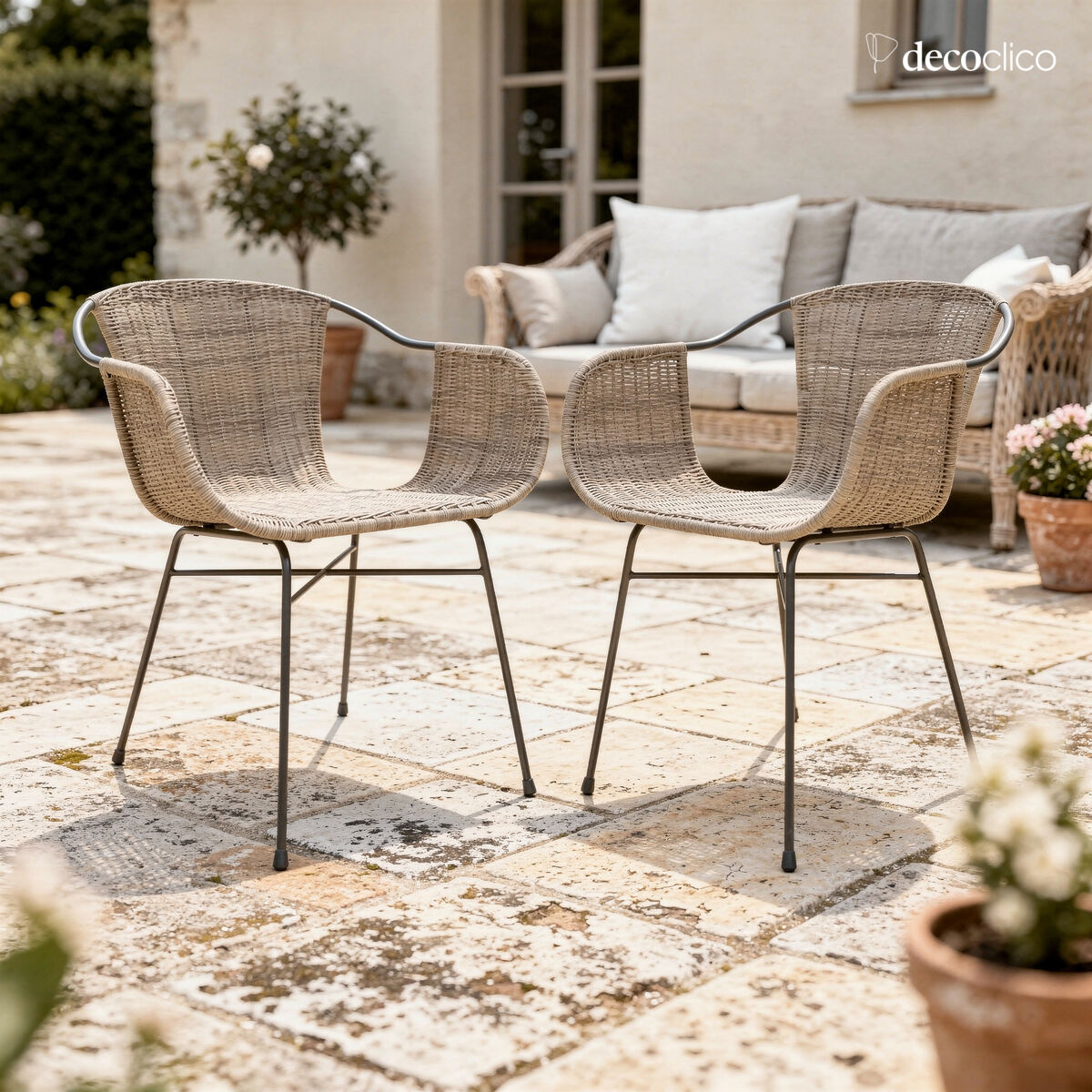 Set de 2 fauteuils intérieur extérieur en résine tressée