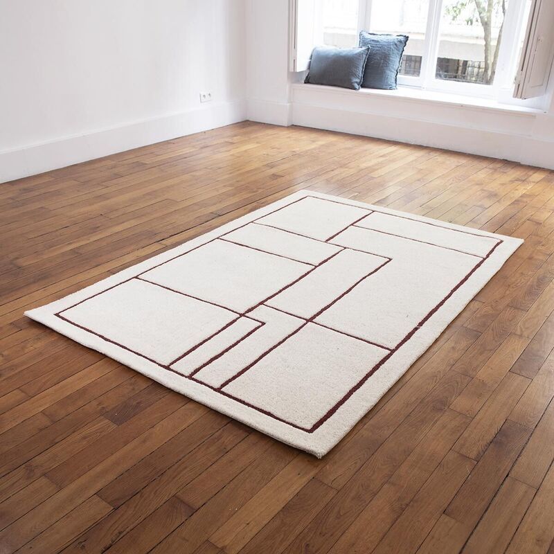 Tapis 100% laine écru à motifs terracotta tissé main 140 x 200 cm Bergen