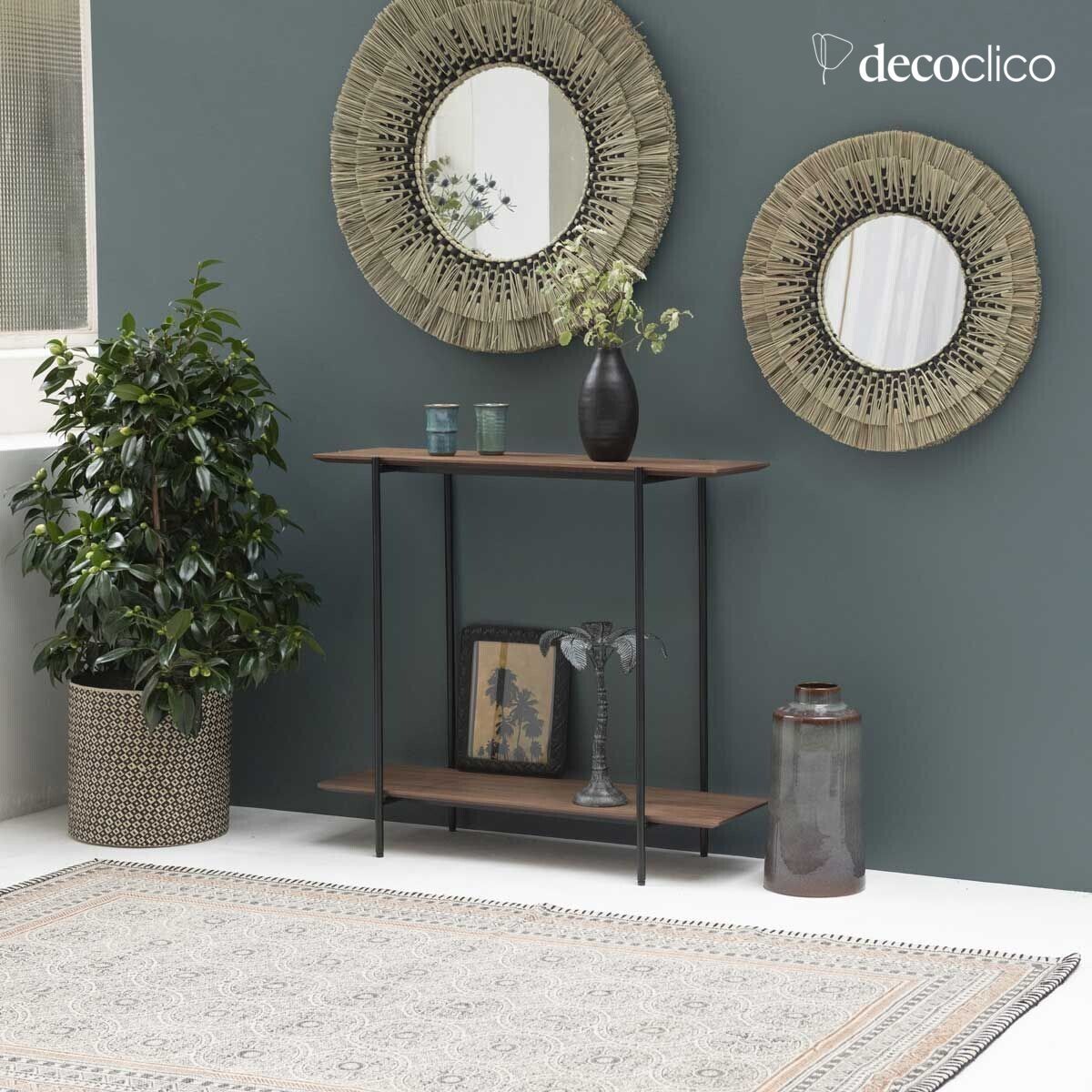 Tapis en coton tissé main impression block print écru à motifs charbon 140 x 200 Bergen