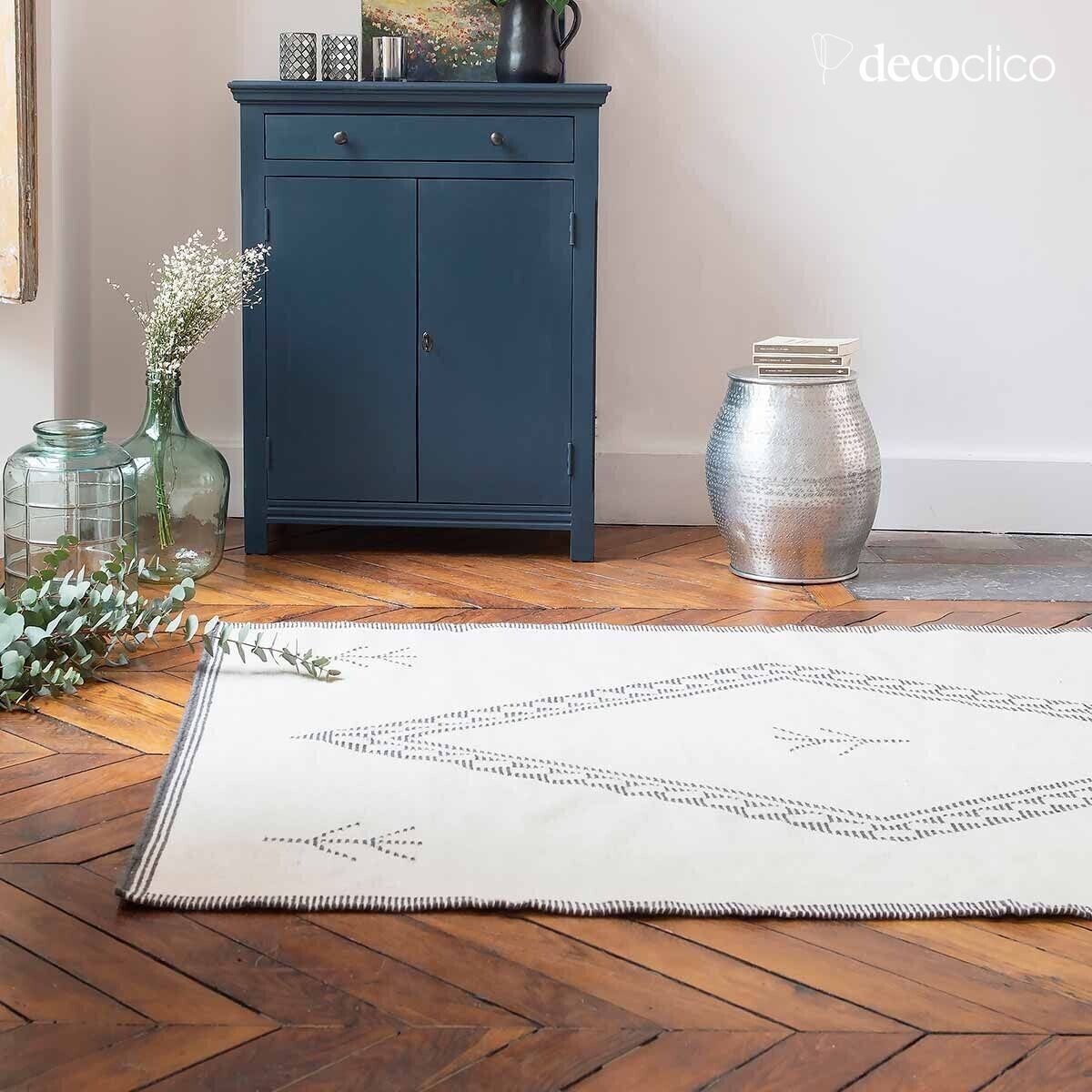 Tapis en laine écru à motif noir tissé main 140 x 200 cm Bergen