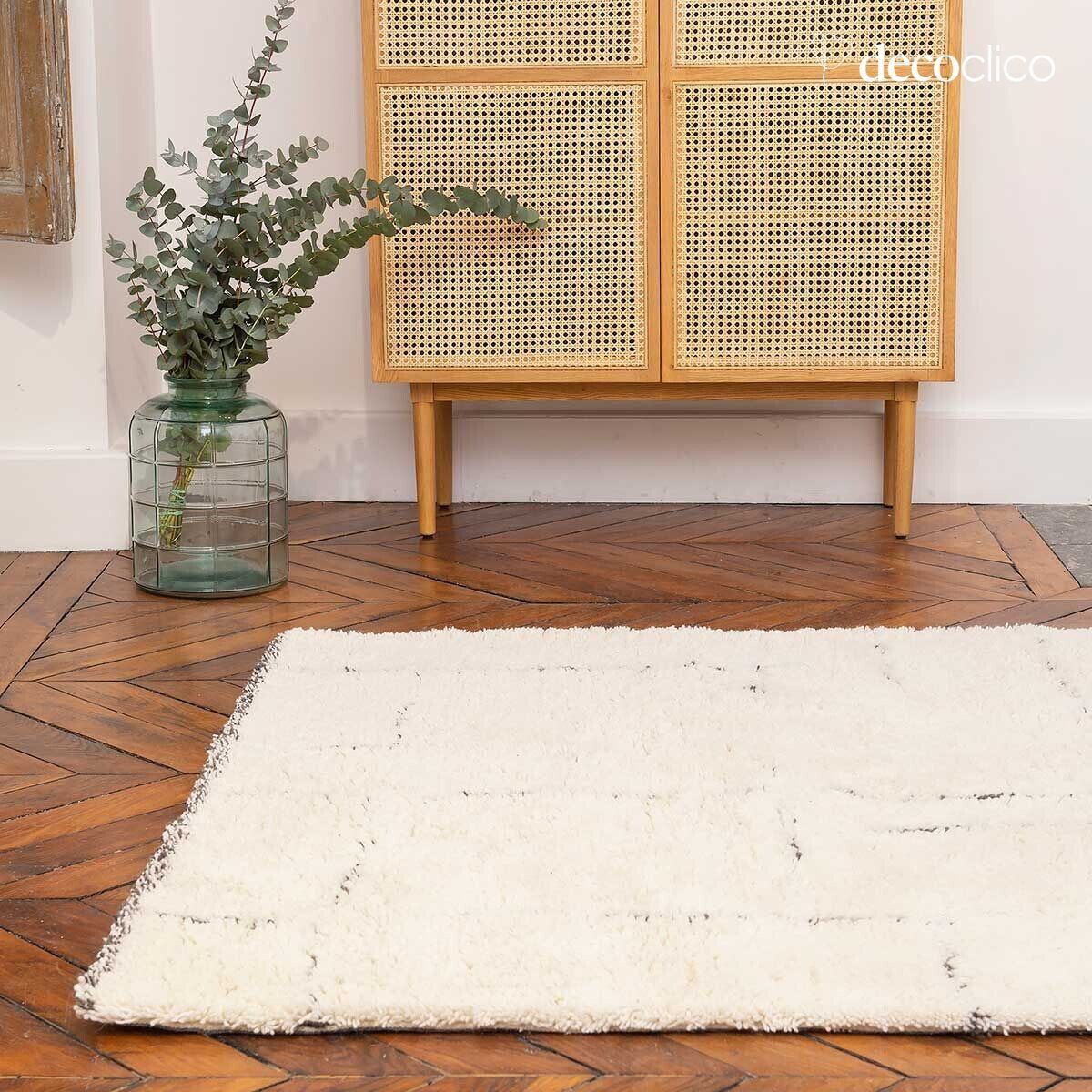 Tapis esprit berbère 100% laine écru à motifs gris tissé main 140 x 200 cm Fro