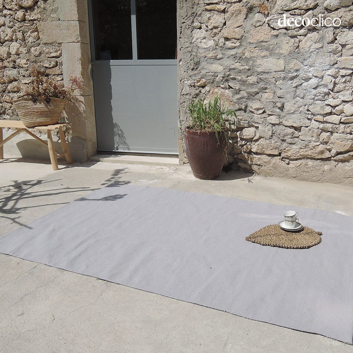 Tapis rectangulaire en fibres recyclées tissé main gris perle 160x200 Moka