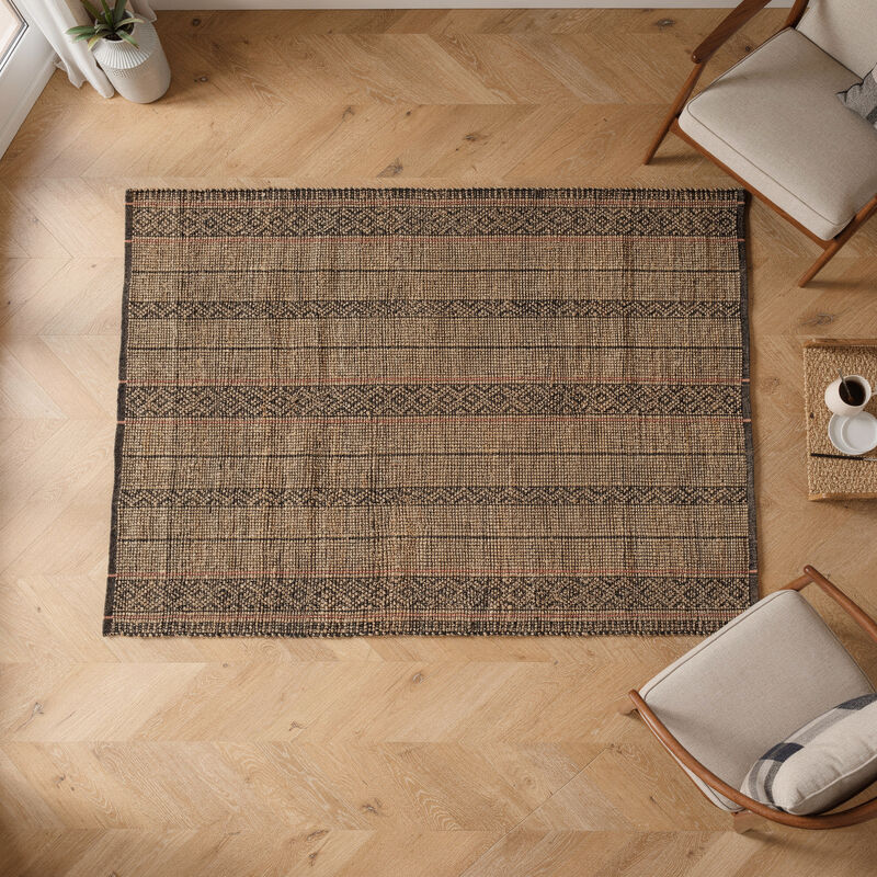 Tapis rectangulaire en jute naturel et coton noir tissé main 160 x 230 cm Vaiana