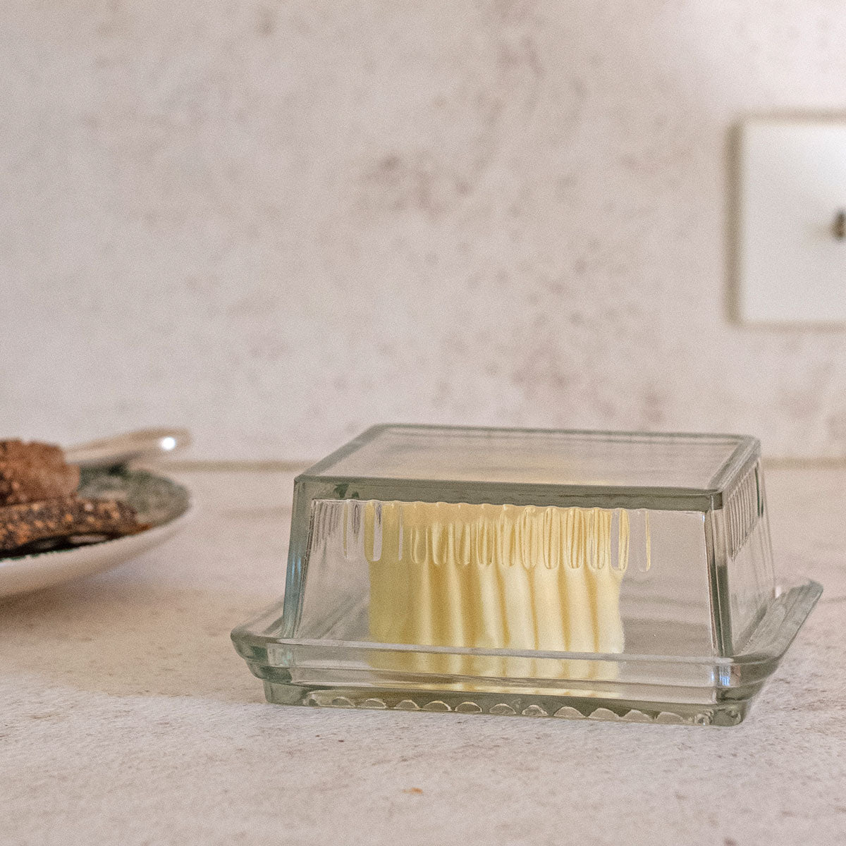 Orion Beurrier en verre avec couvercle, bac à beurre classique pour beurre  250 g