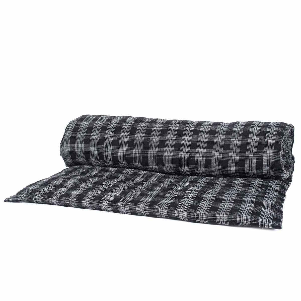 Plaid cama Vichy acolchado & Pompón Mostaza