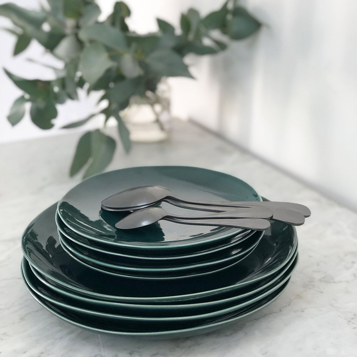 Set de 4 assiettes plates en céramique vert anglais - Lagune – Decoclico
