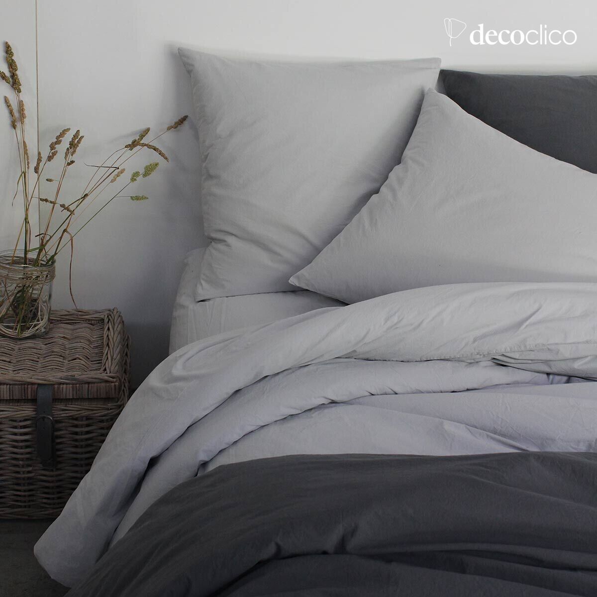 140x200 cm light gray washed cotton percale duvet cover  Ninon