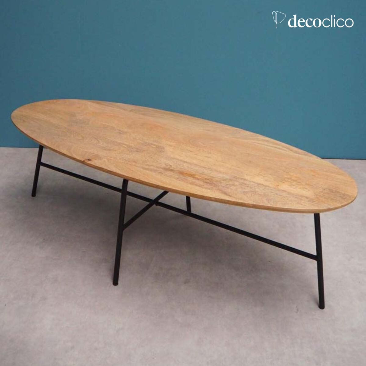 Oval coffee table in mango wood and metal Alban