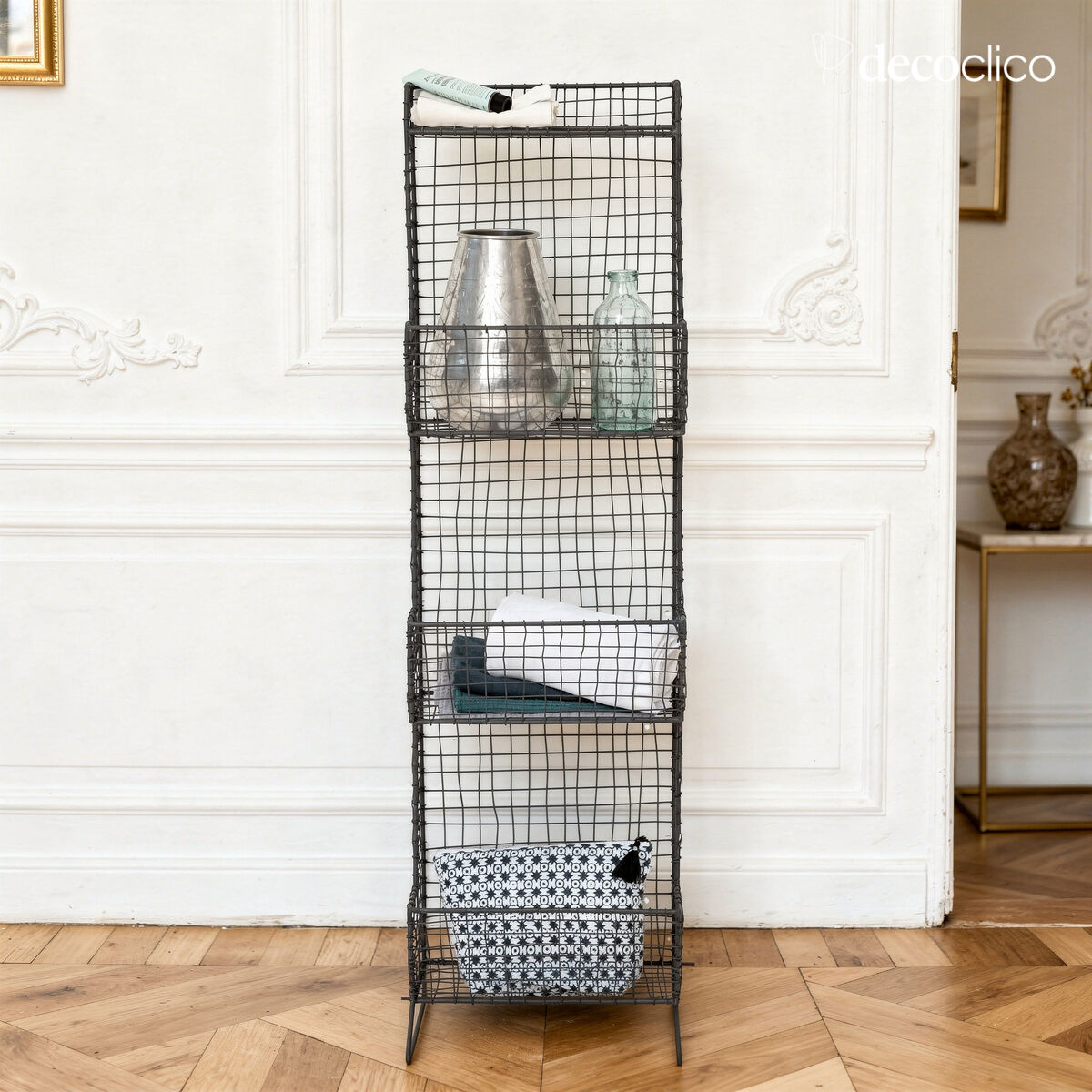 Anthracite mesh metal shelf unit with 3 baskets Greed