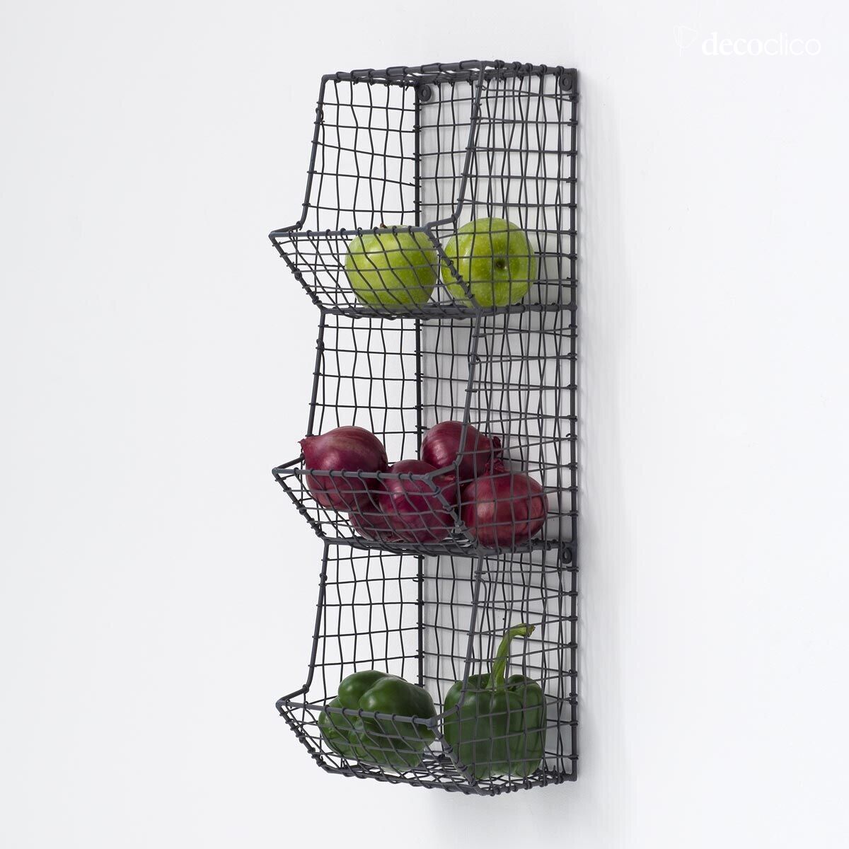 Anthracite metal mesh wall shelf with 3 baskets Greed