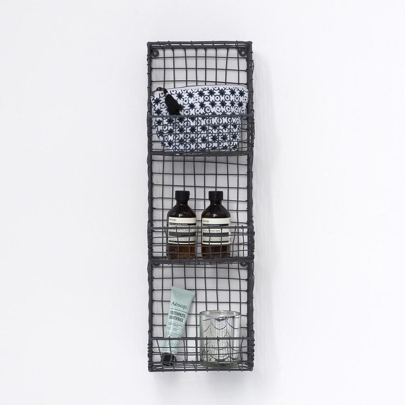 Anthracite metal mesh wall shelf with 3 baskets Greed