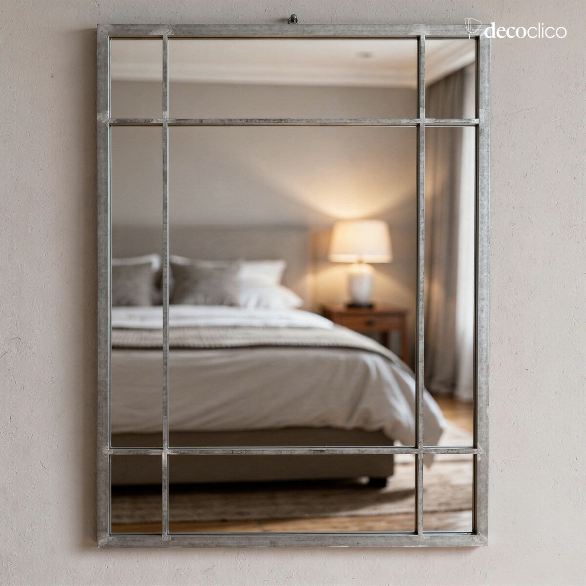Art Deco mirror in zinc-finish metal Wallis