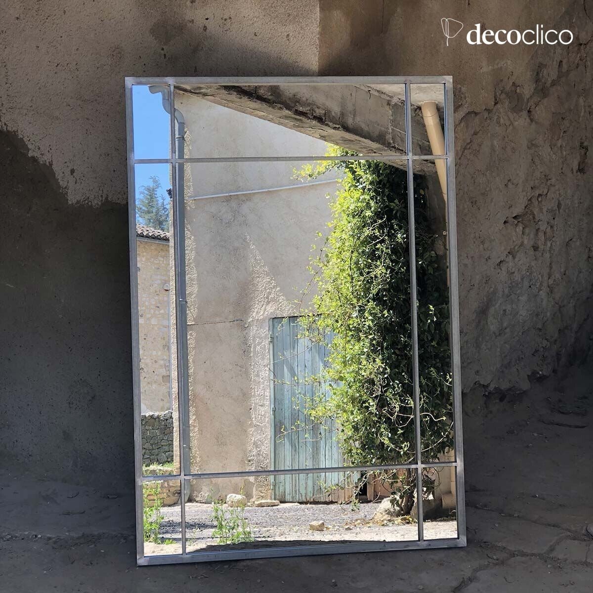 Art Deco mirror in zinc-finish metal Wallis