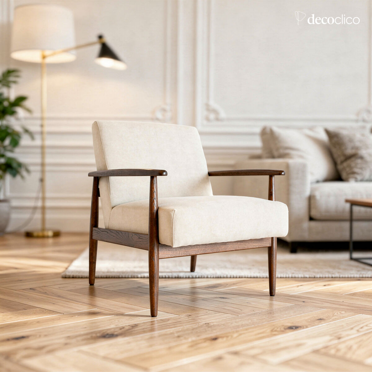 Ash wood armchair, linen/natural cotton Octave