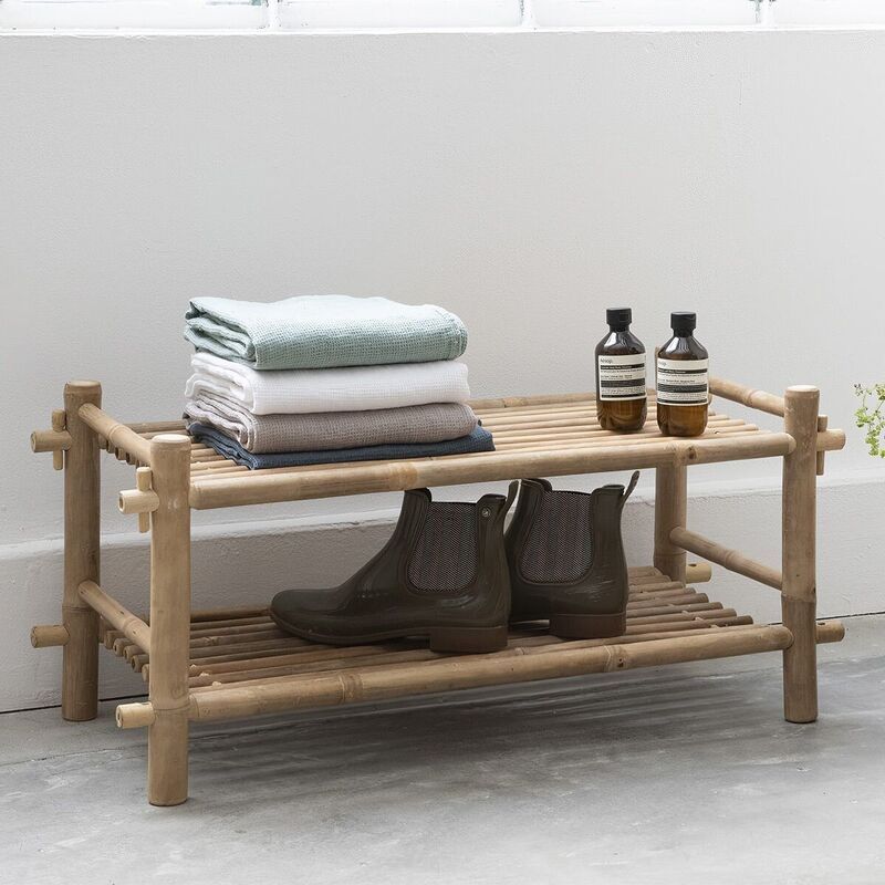 Bamboo shoe rack with 2 shelves Taman