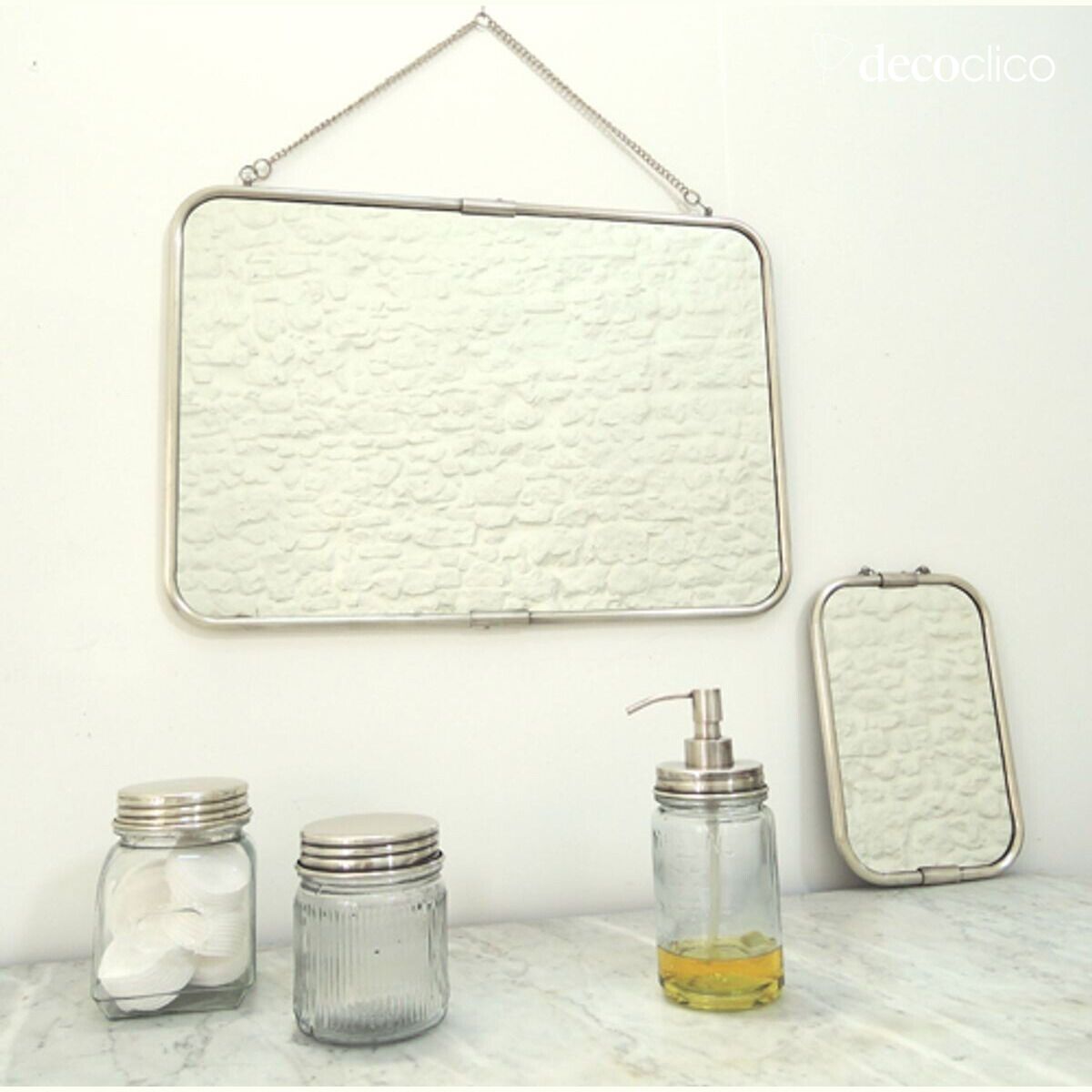 Barber's mirror in silver-plated brass with chain 56 x 40 cm Chaumont