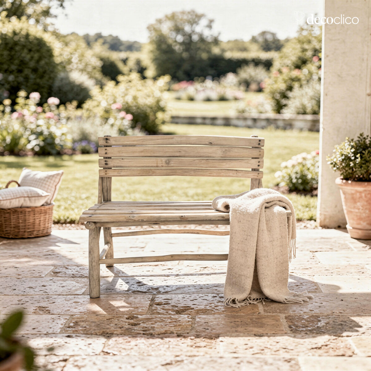 Bench with teak backrest Pepper