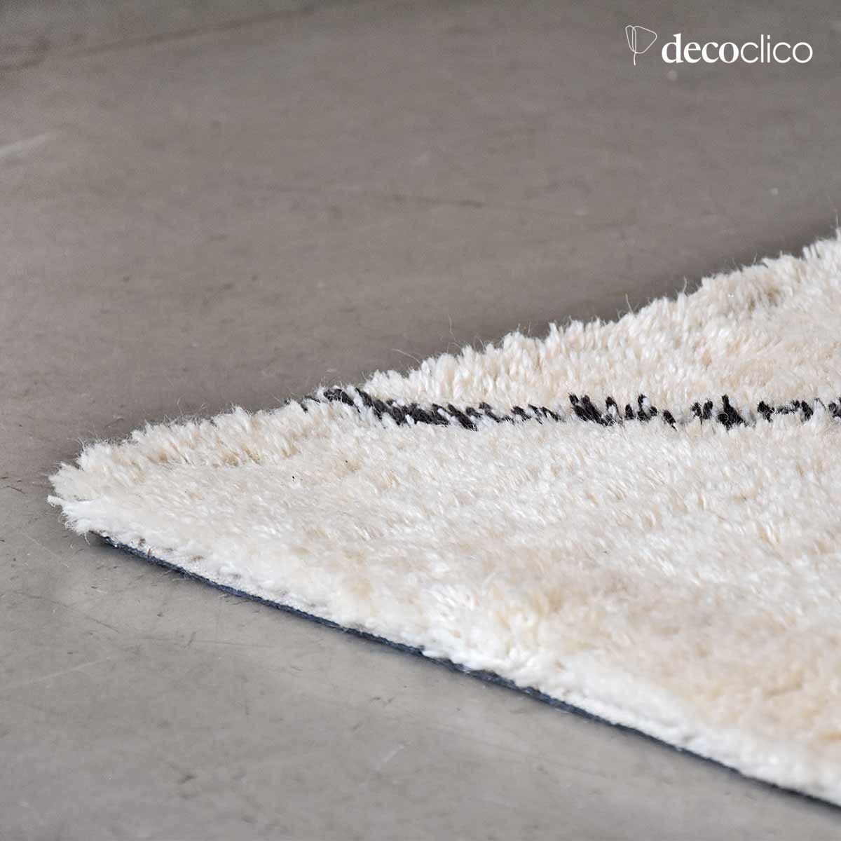 Berber-style rug, 100% ecru wool with hand-woven charcoal patterns, 160 x 230 cm Fro