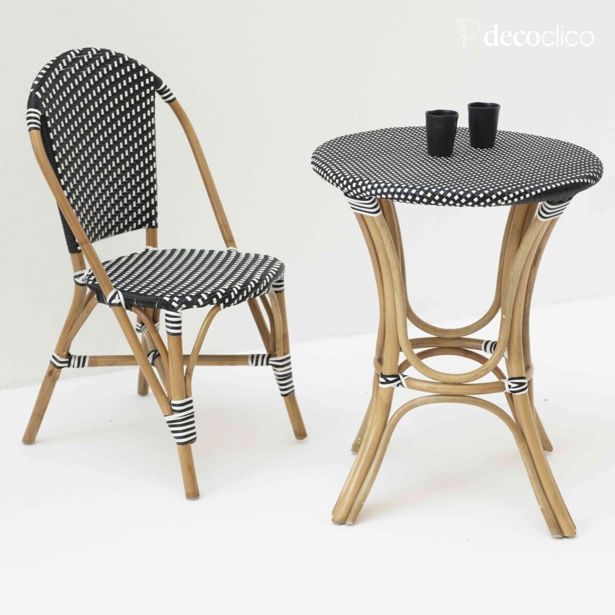 Bistro table in black and white woven resin Belleville